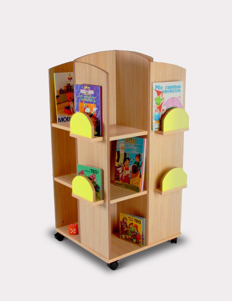 Torre expositor de libros accesible por los cuatro lados. 